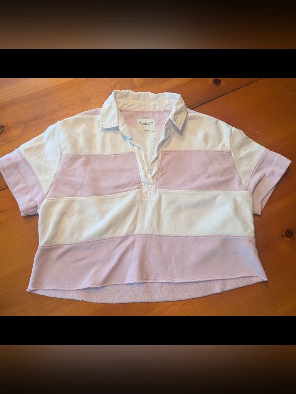 Abercrombie & Fitch Lavender Stripe Soft AF Sweat Rugby Polo Cropped Shirt Small